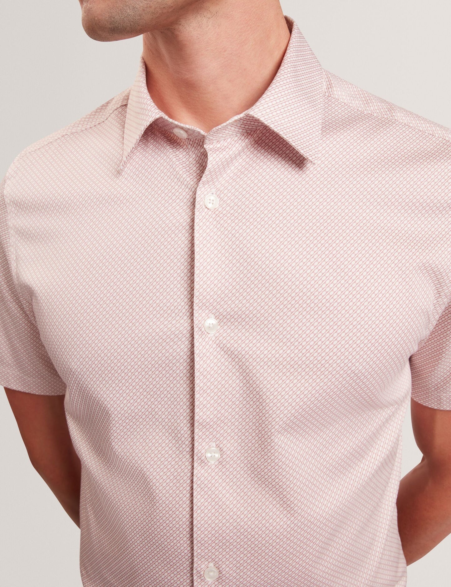 Ted Baker ROMMANN Micro Geo Print Slim Short Sleeve Shirt LIGHT PINK