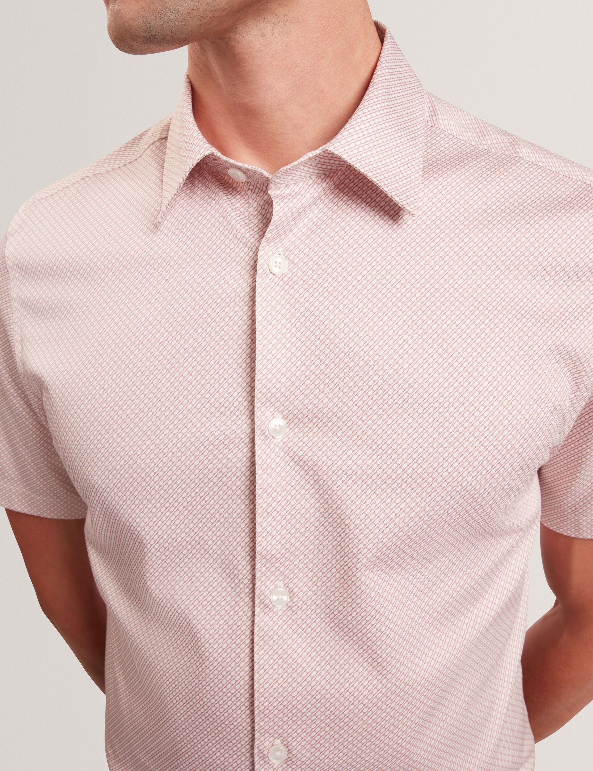 Ted Baker ROMMANN Micro Geo Print Slim Short Sleeve Shirt LIGHT PINK