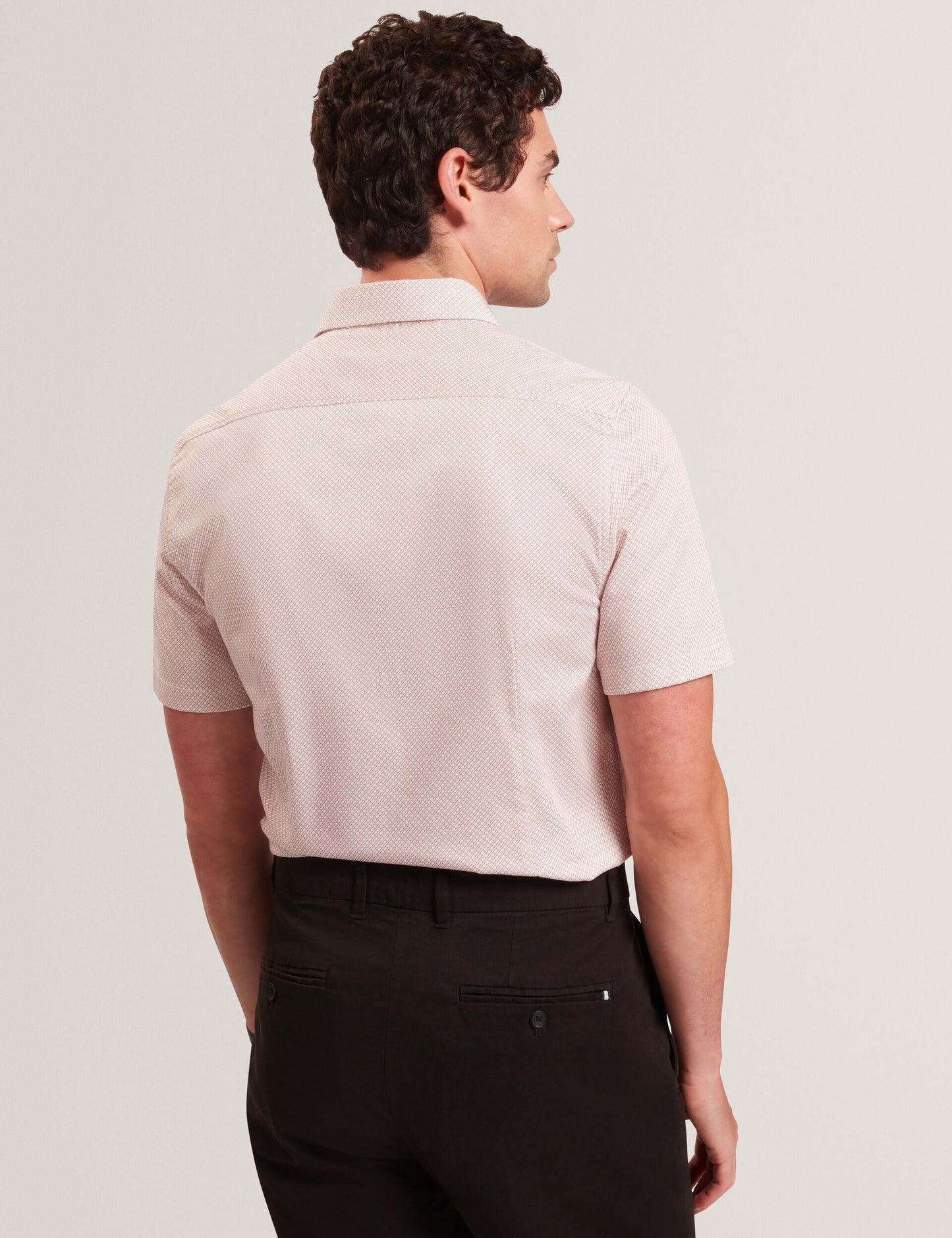 Ted Baker ROMMANN Micro Geo Print Slim Short Sleeve Shirt LIGHT PINK
