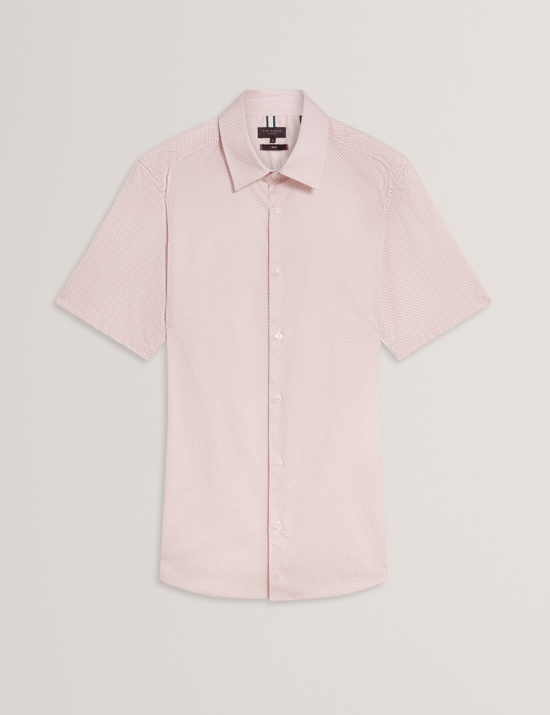 Ted Baker ROMMANN Micro Geo Print Slim Short Sleeve Shirt LIGHT PINK