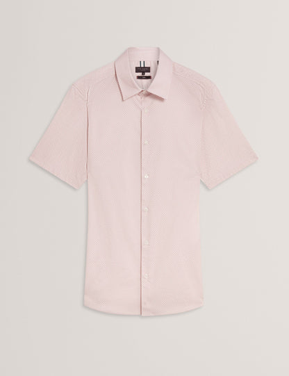 Ted Baker ROMMANN Micro Geo Print Slim Short Sleeve Shirt LIGHT PINK