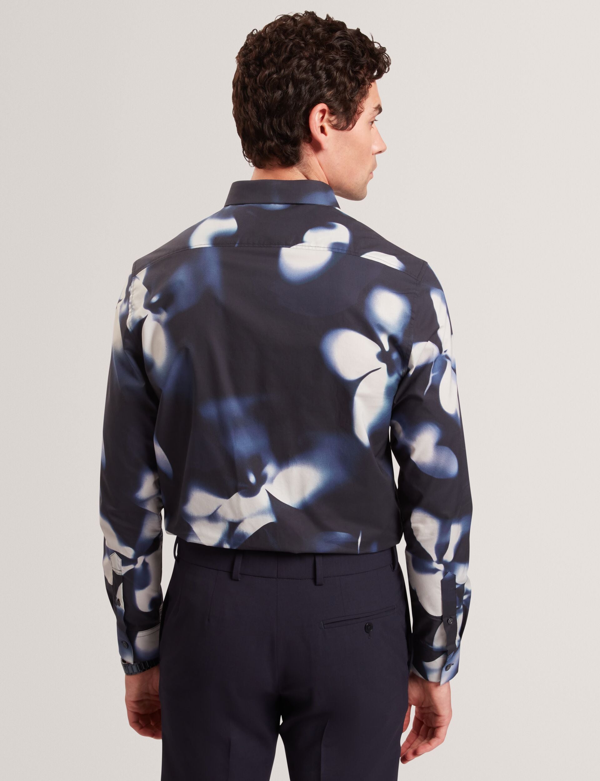 Ted Baker WRENIN Photographic Floral Print Long Sleeve Shirt NAVY