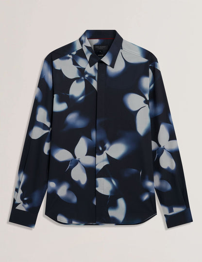 Ted Baker WRENIN Photographic Floral Print Long Sleeve Shirt NAVY