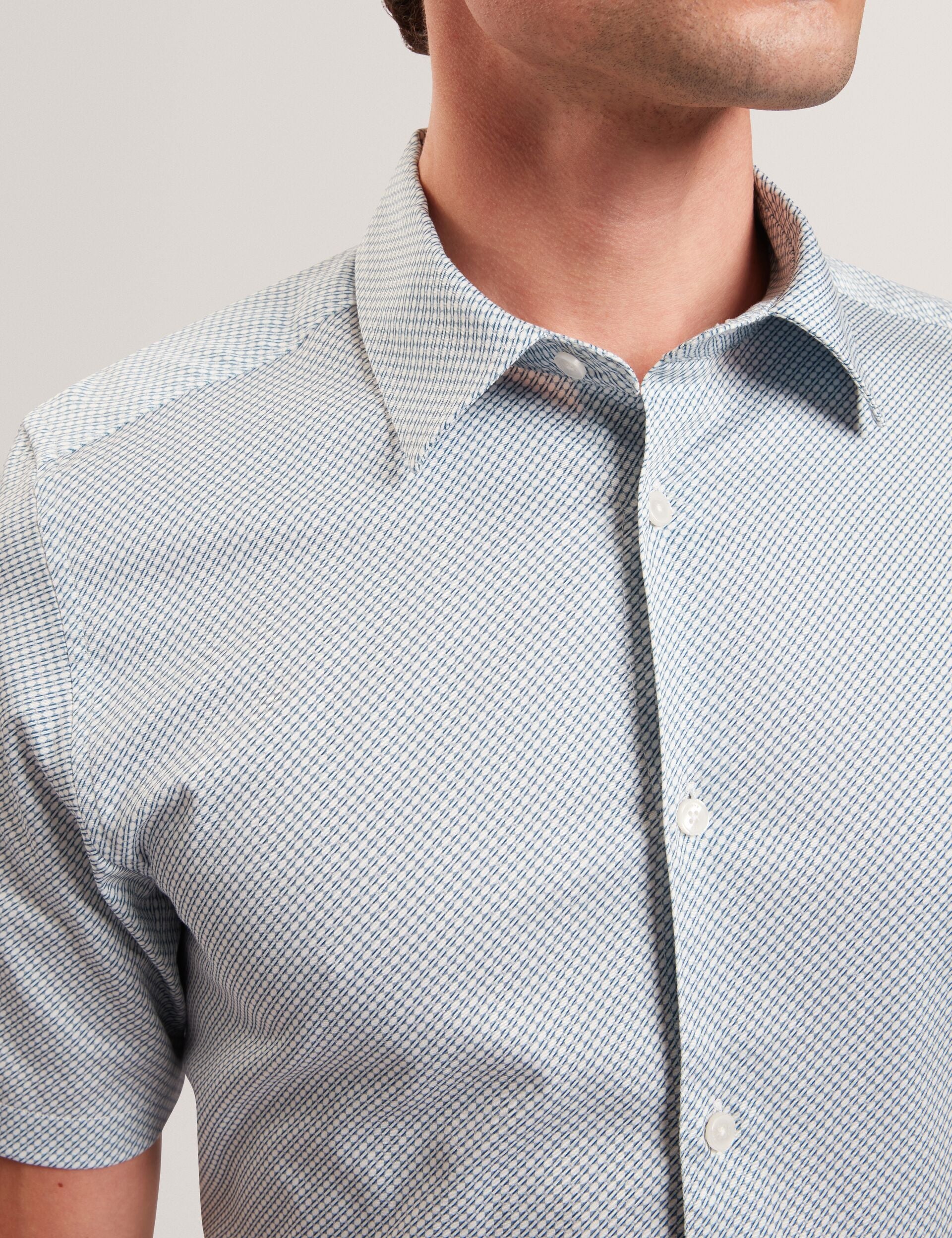 Ted Baker ROMMANN Micro Geo Print Slim Short Sleeve Shirt LIGHT BLUE