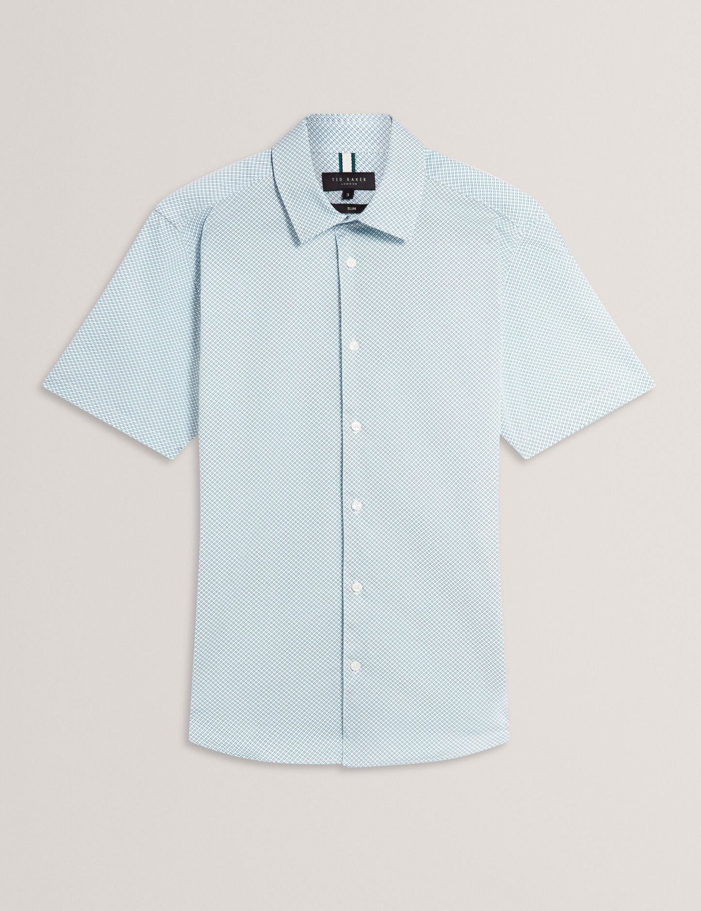 Ted Baker ROMMANN Micro Geo Print Slim Short Sleeve Shirt LIGHT BLUE