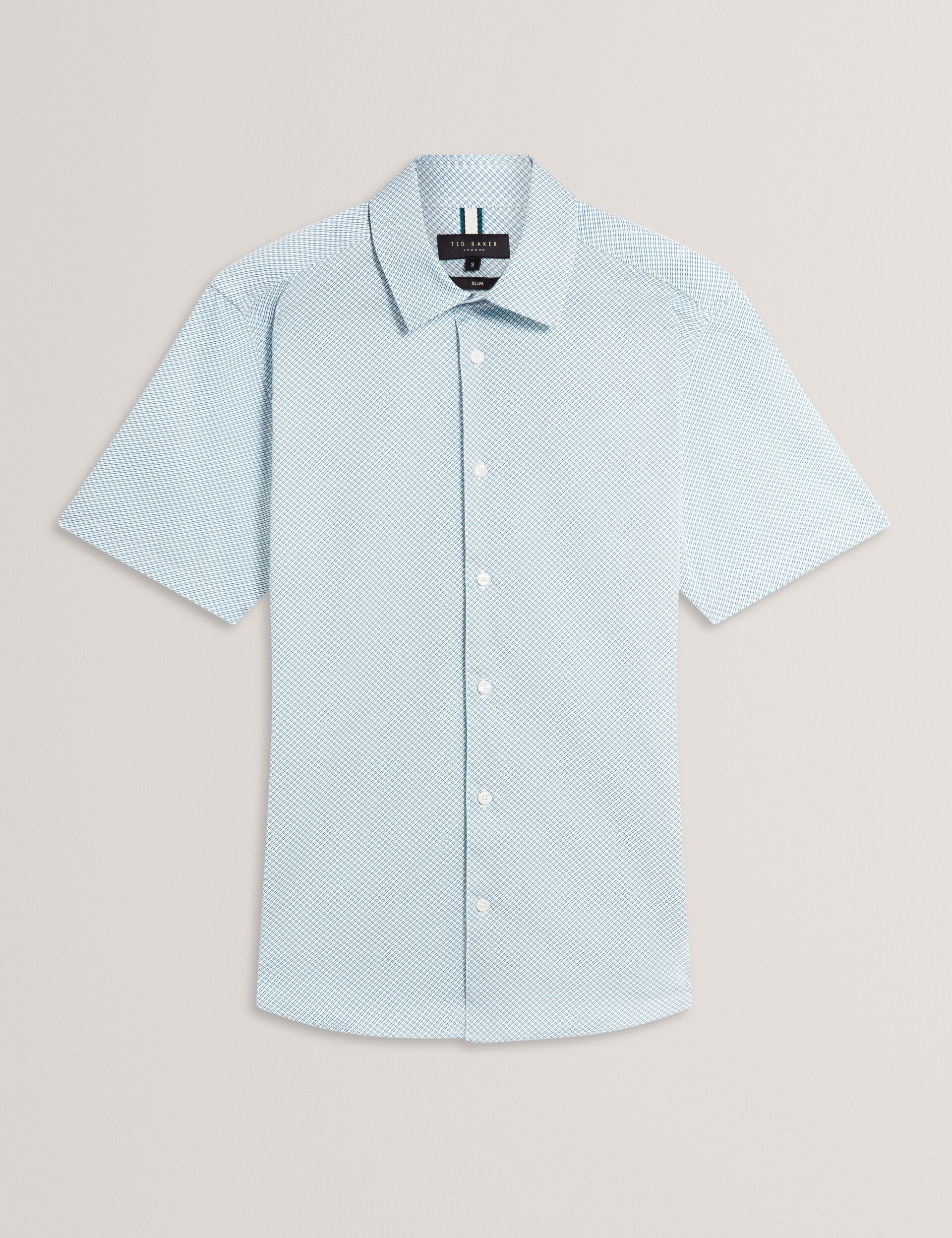 Ted Baker ROMMANN Micro Geo Print Slim Short Sleeve Shirt LIGHT BLUE