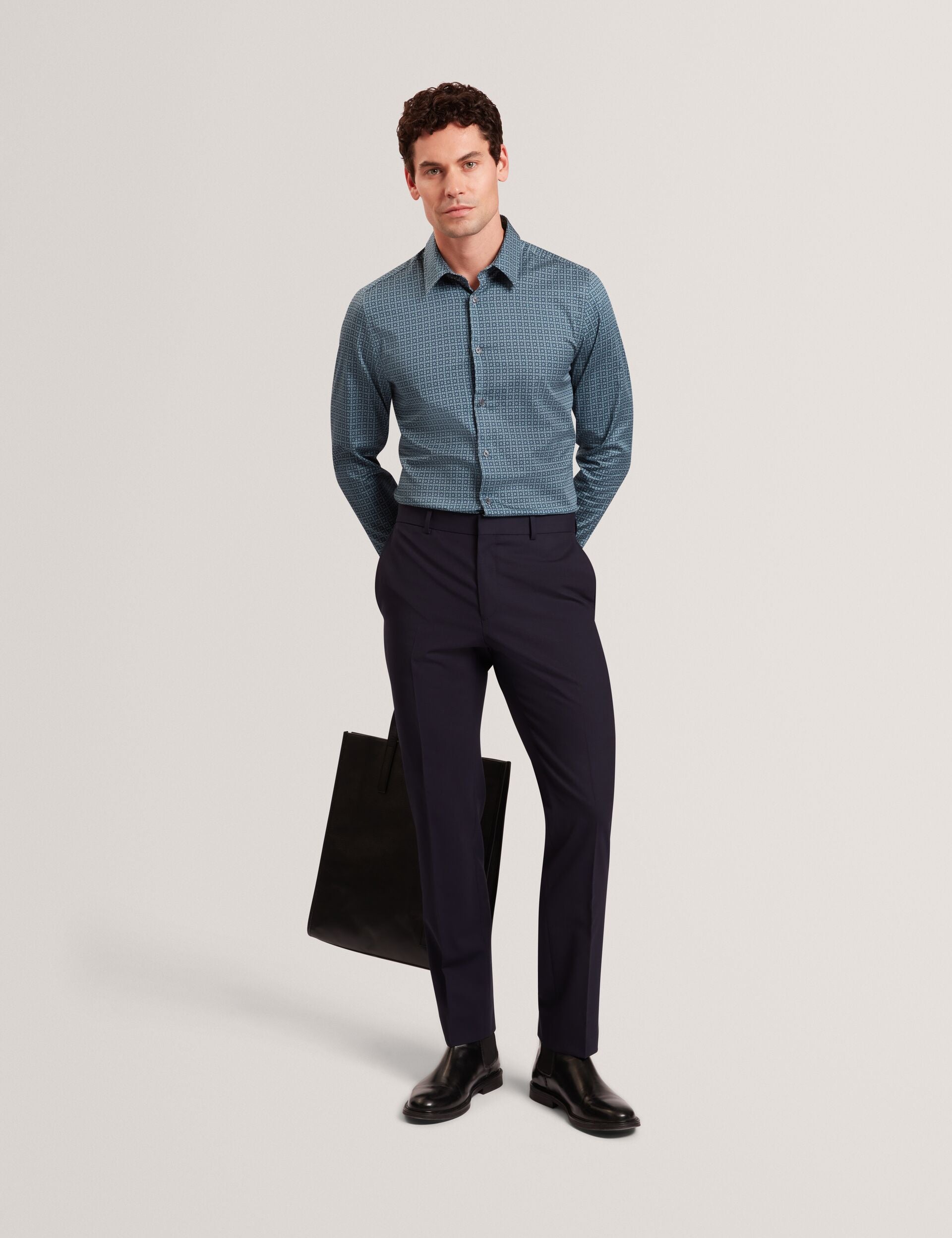 Ted Baker CAYLAXE Slim Fit Geo Print Cotton Blend Shirt NAVY