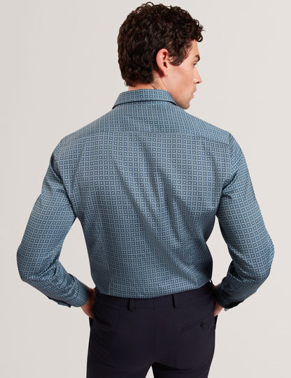 Ted Baker CAYLAXE Slim Fit Geo Print Cotton Blend Shirt NAVY