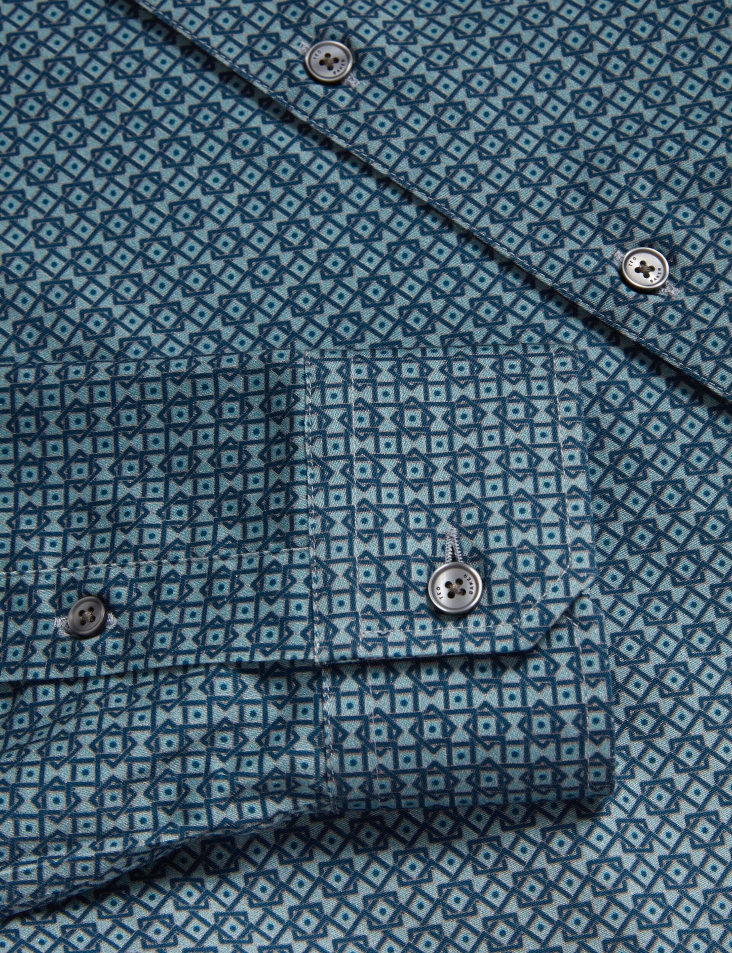 Ted Baker CAYLAXE Slim Fit Geo Print Cotton Blend Shirt NAVY