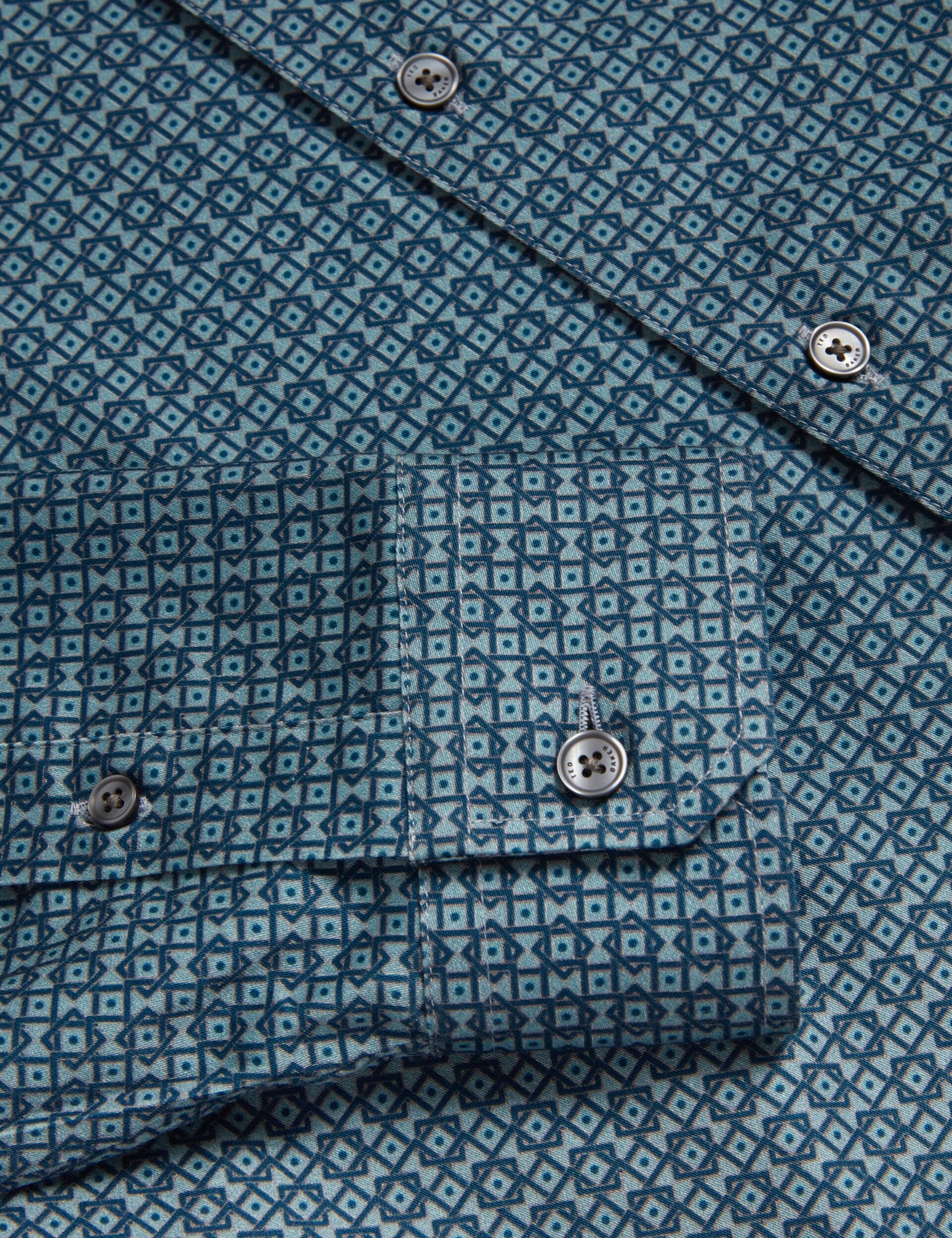 Ted Baker CAYLAXE Slim Fit Geo Print Cotton Blend Shirt NAVY
