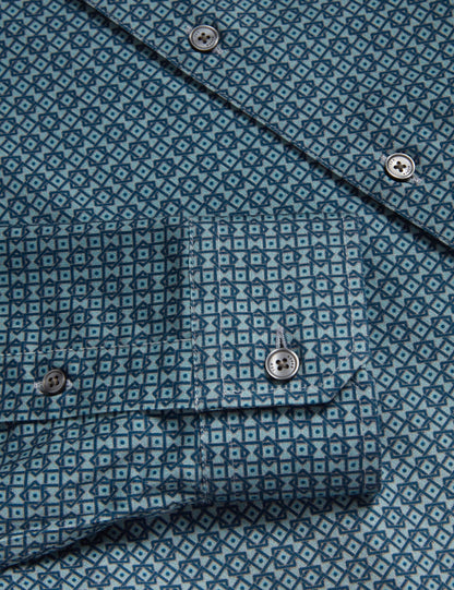Ted Baker CAYLAXE Slim Fit Geo Print Cotton Blend Shirt NAVY