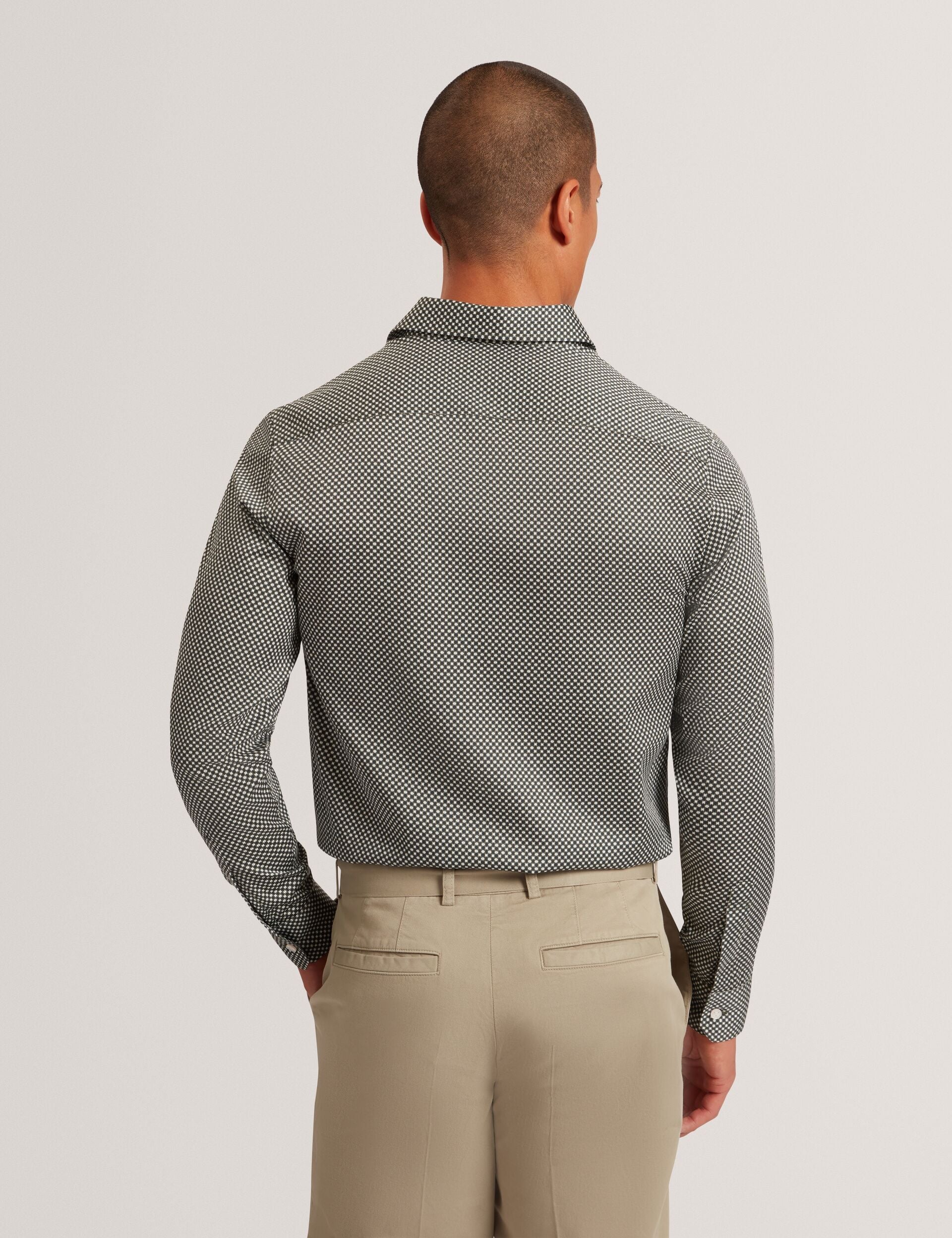 Ted Baker JOZEF Slim Fit Micro Geometric Print Shirt KHAKI