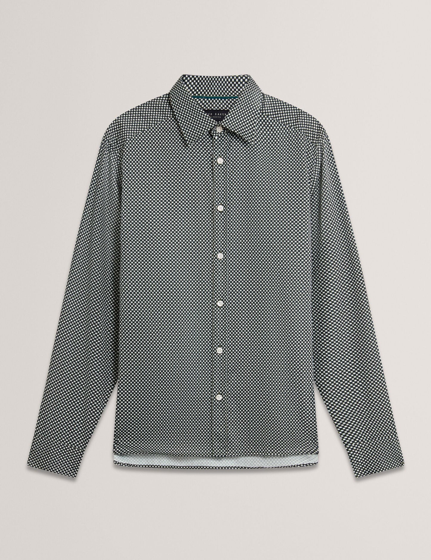 Ted Baker JOZEF Slim Fit Micro Geometric Print Shirt KHAKI