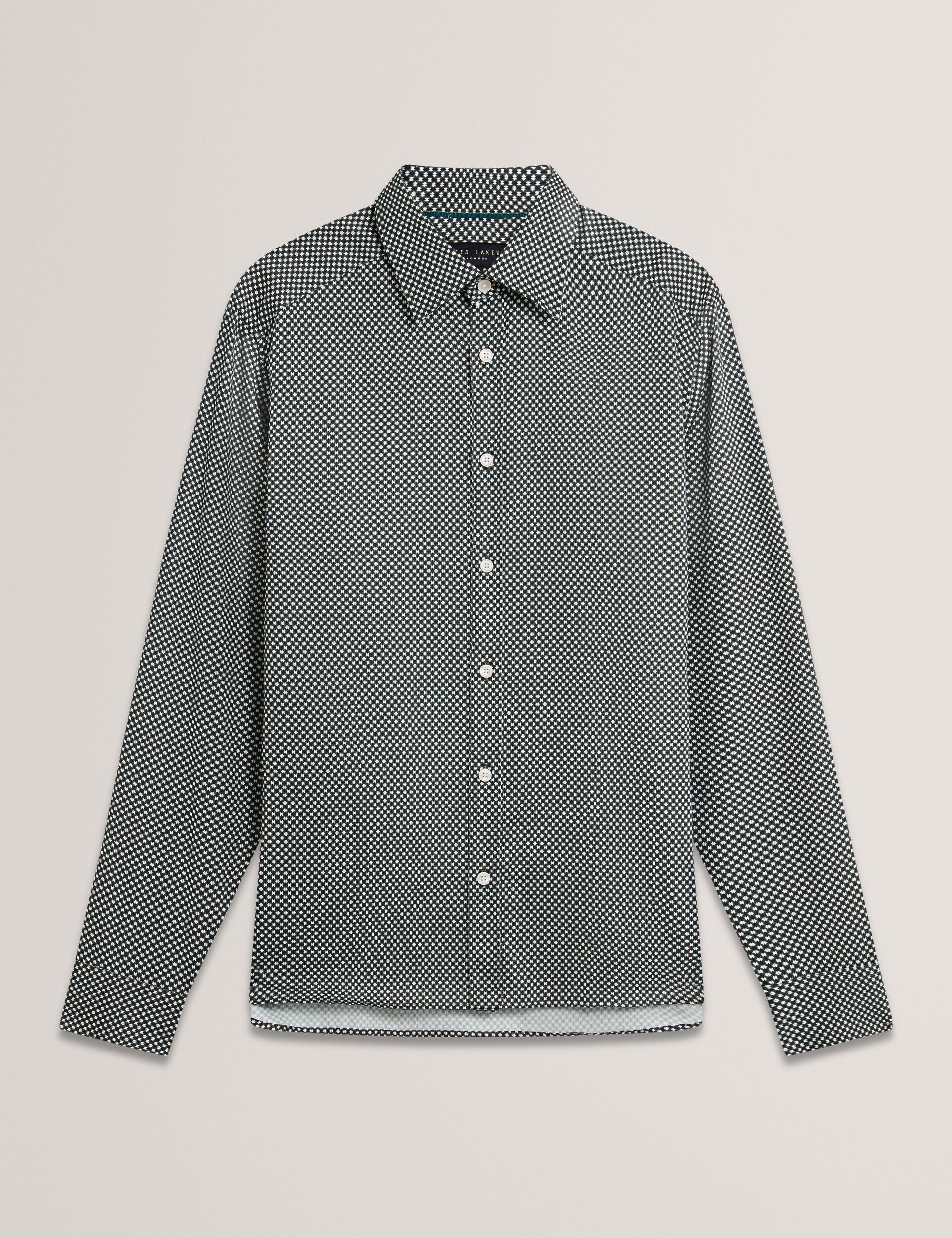 Ted Baker JOZEF Slim Fit Micro Geometric Print Shirt KHAKI