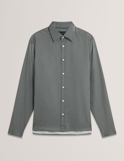 Ted Baker JOZEF Slim Fit Micro Geometric Print Shirt KHAKI