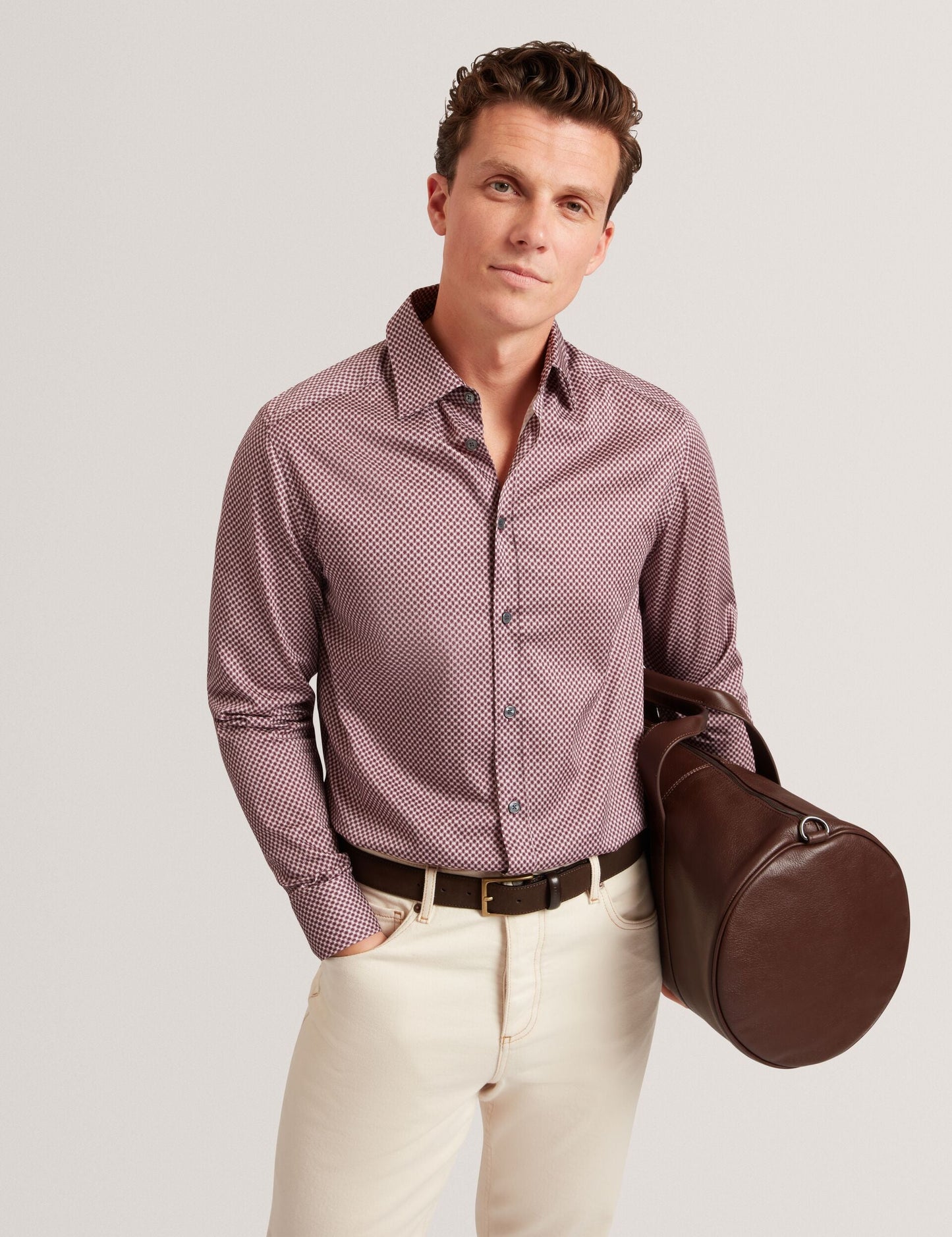 Ted Baker JOZEF Slim Fit Micro Geometric Print Shirt LIGHT PURPLE
