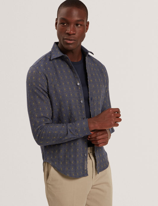 Ted Baker VYSER Jacquard Check Woven Long Sleeve Shirt TEAL BLUE