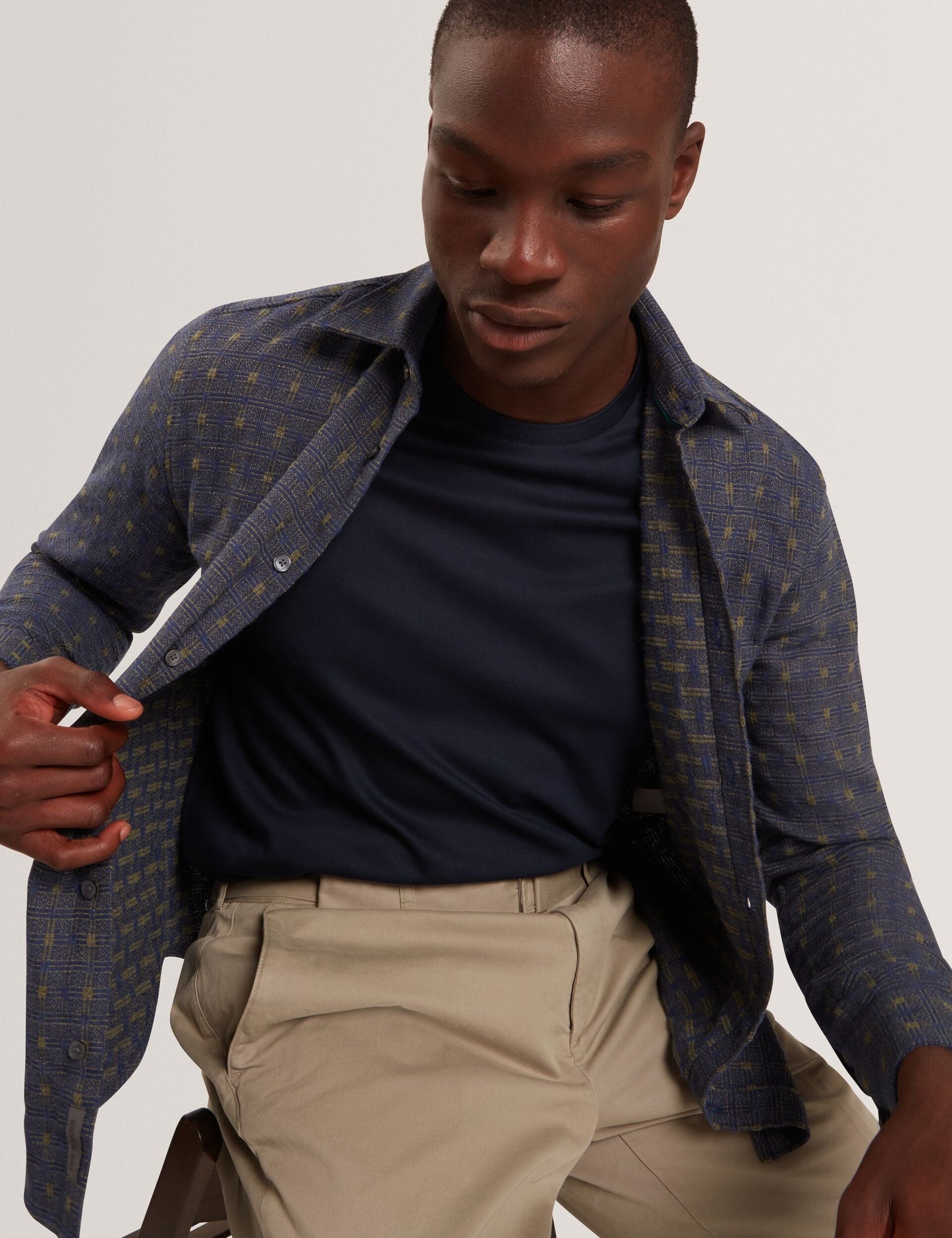 Ted Baker VYSER Jacquard Check Woven Long Sleeve Shirt TEAL BLUE