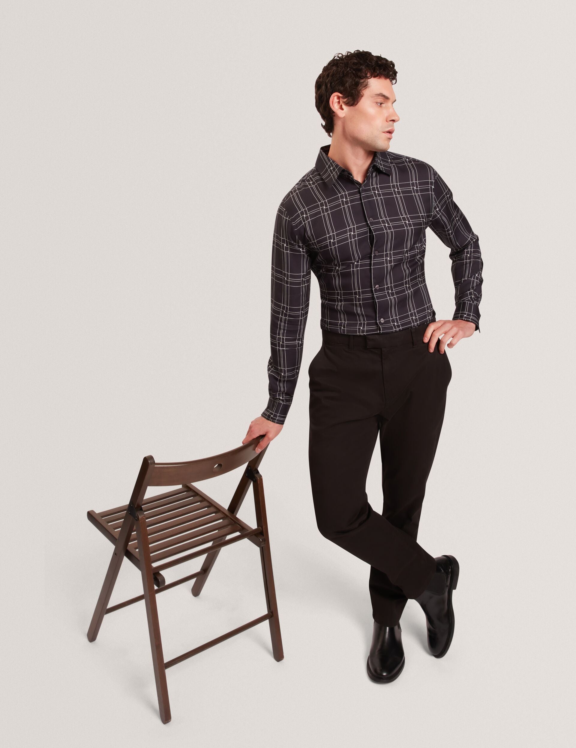 Ted Baker LIRRA Retro Check Print Long Sleeve Shirt BLACK