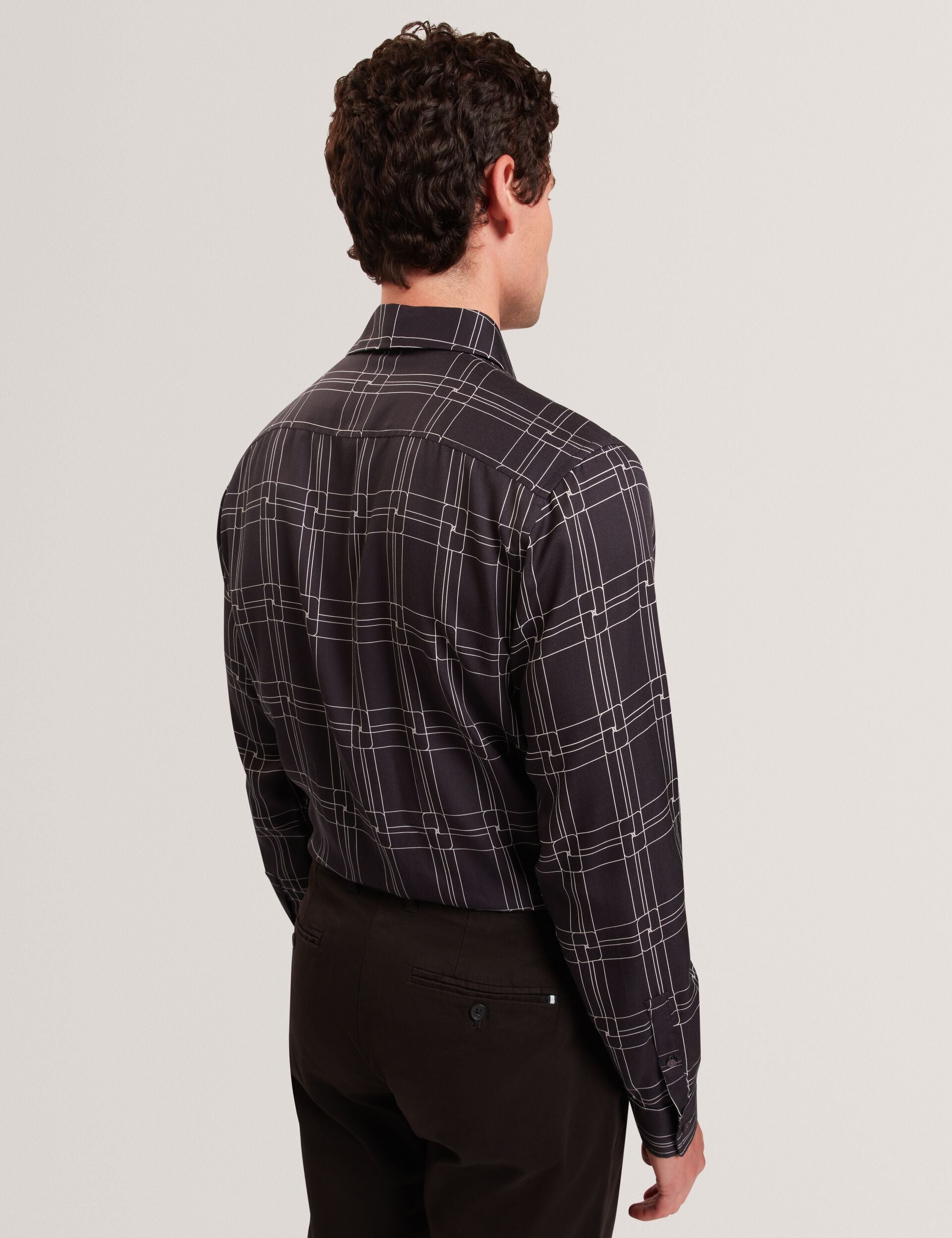 Ted Baker LIRRA Retro Check Print Long Sleeve Shirt BLACK
