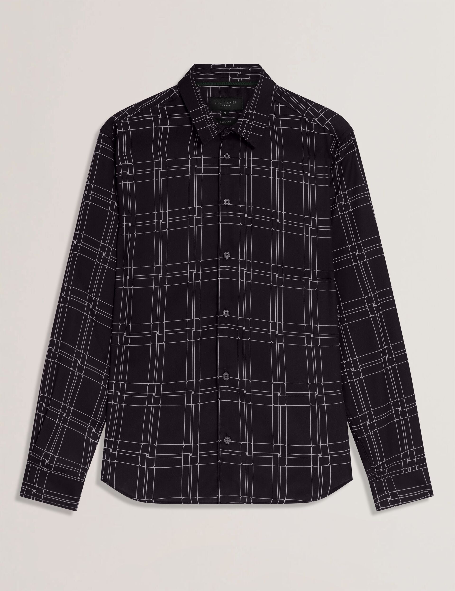 Ted Baker LIRRA Retro Check Print Long Sleeve Shirt BLACK