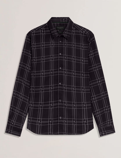 Ted Baker LIRRA Retro Check Print Long Sleeve Shirt BLACK