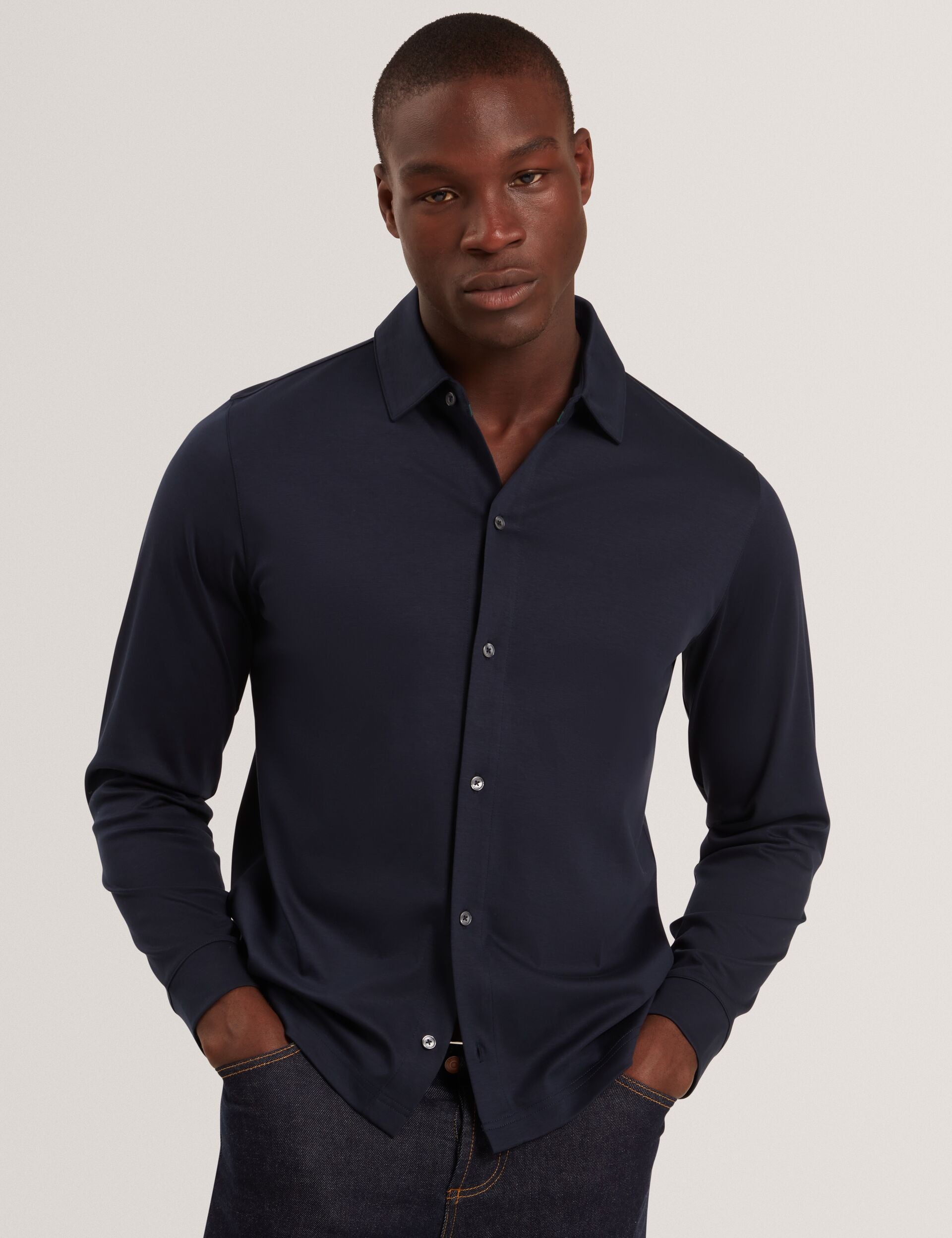 Ted Baker QUILLON Soft Touch Jersey Long Sleeve Shirt NAVY