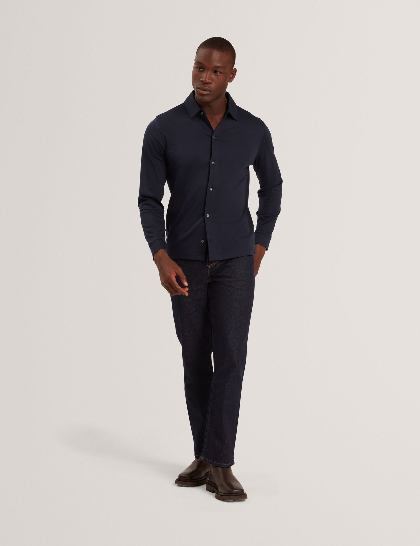 Ted Baker QUILLON Soft Touch Jersey Long Sleeve Shirt NAVY