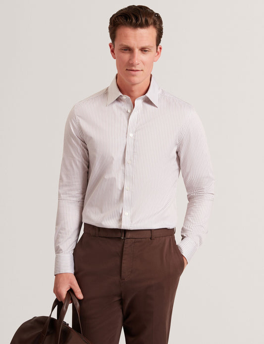 Ted Baker SOHOE Striped Cotton Long Sleeve Shirt TAUPE