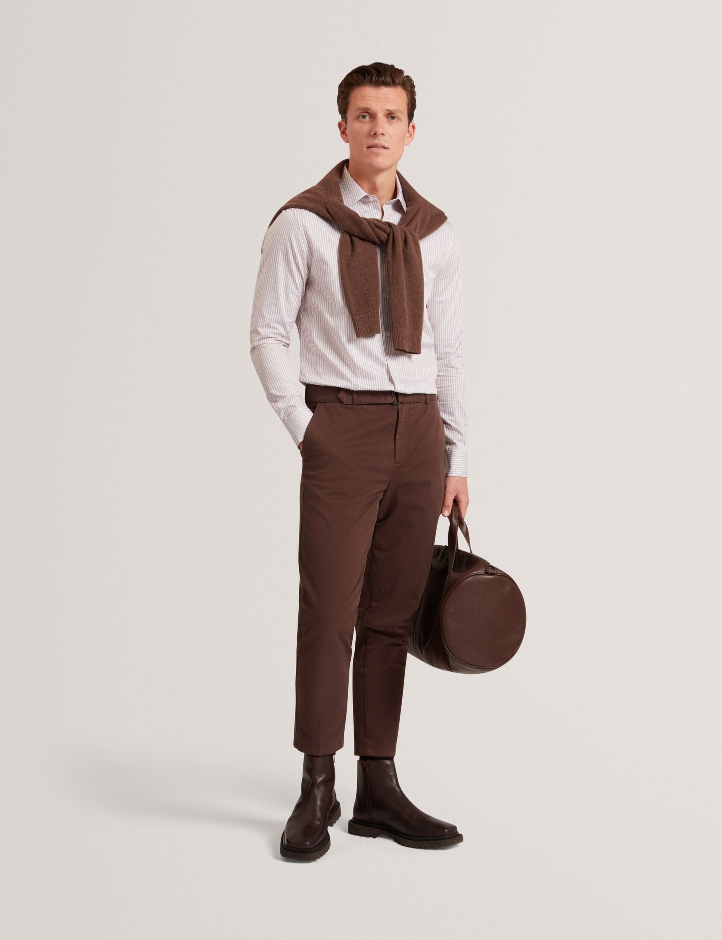 Ted Baker SOHOE Striped Cotton Long Sleeve Shirt TAUPE