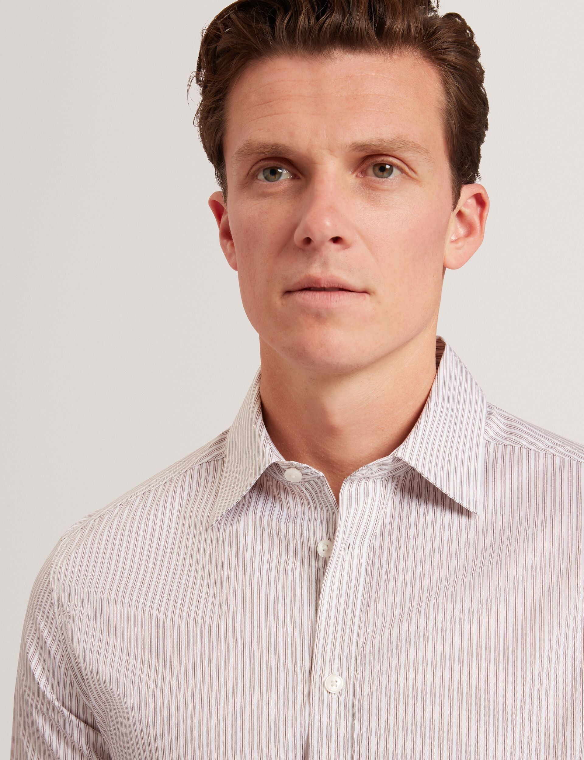 Ted Baker SOHOE Striped Cotton Long Sleeve Shirt TAUPE