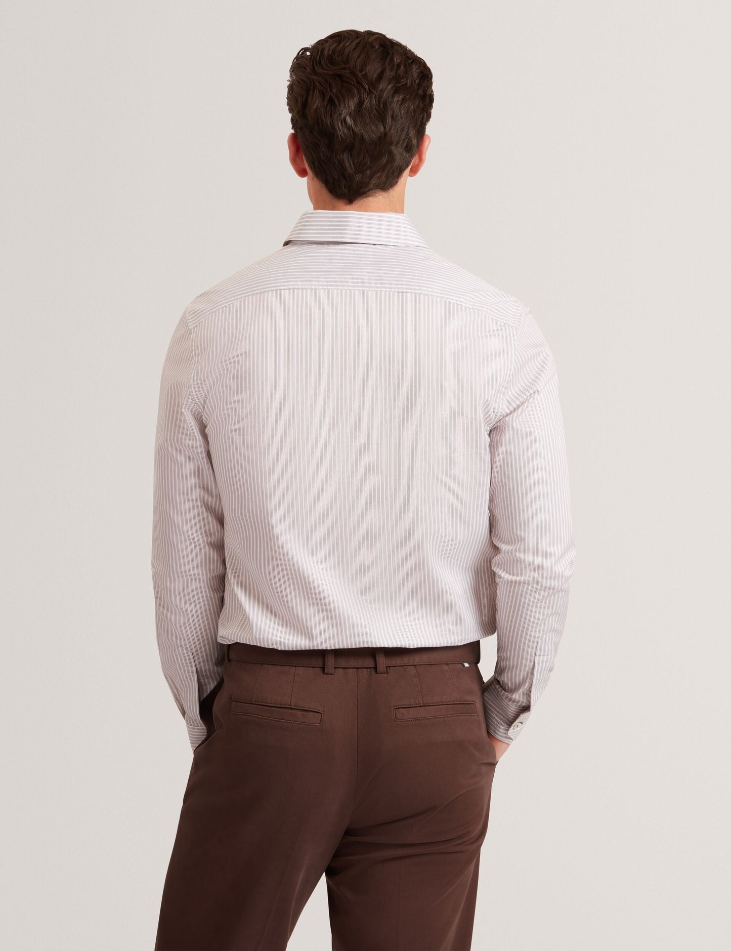 Ted Baker SOHOE Striped Cotton Long Sleeve Shirt TAUPE