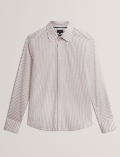 Ted Baker SOHOE Striped Cotton Long Sleeve Shirt TAUPE