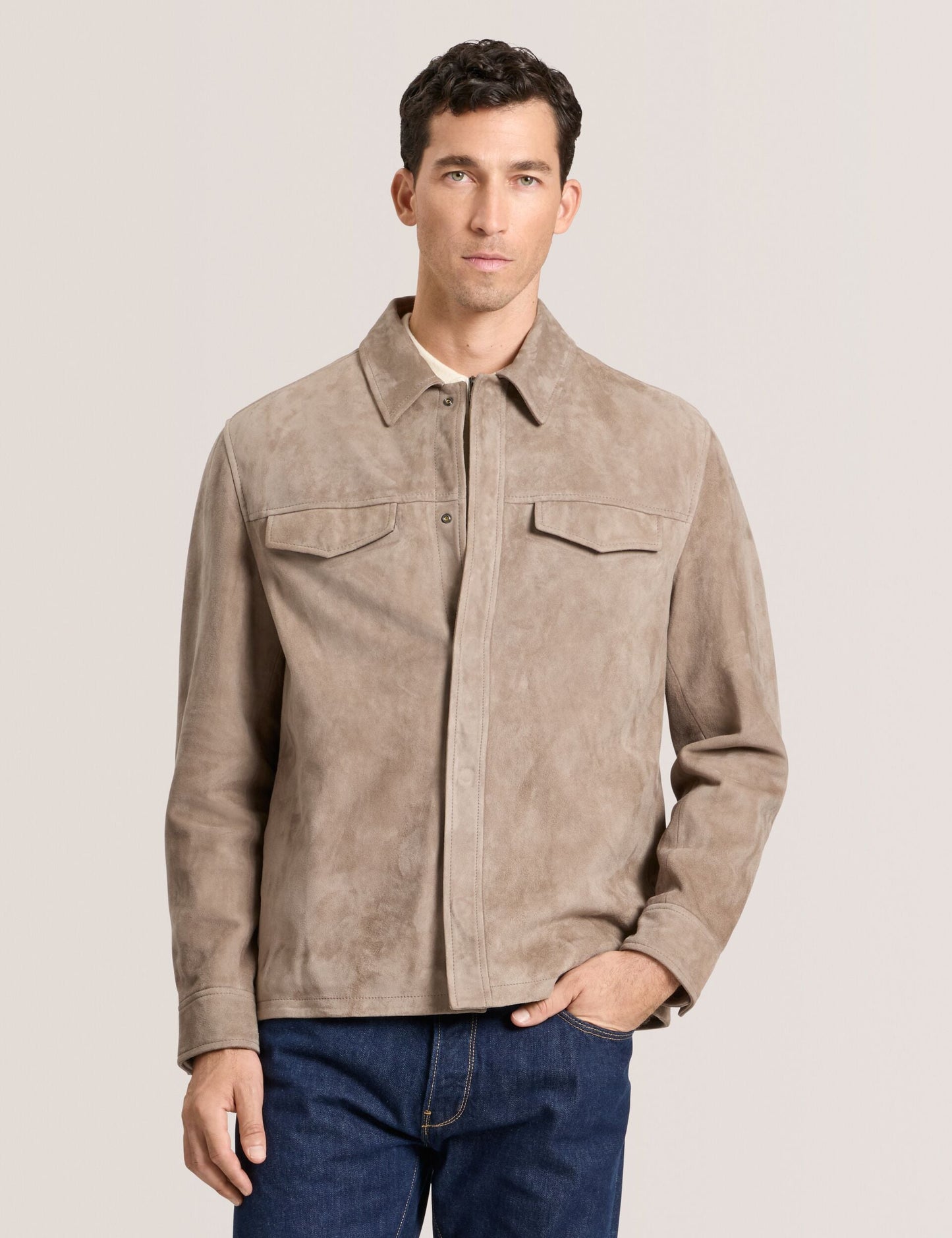 Ted Baker WILBUR - Suede Shirt Jacket TAUPE
