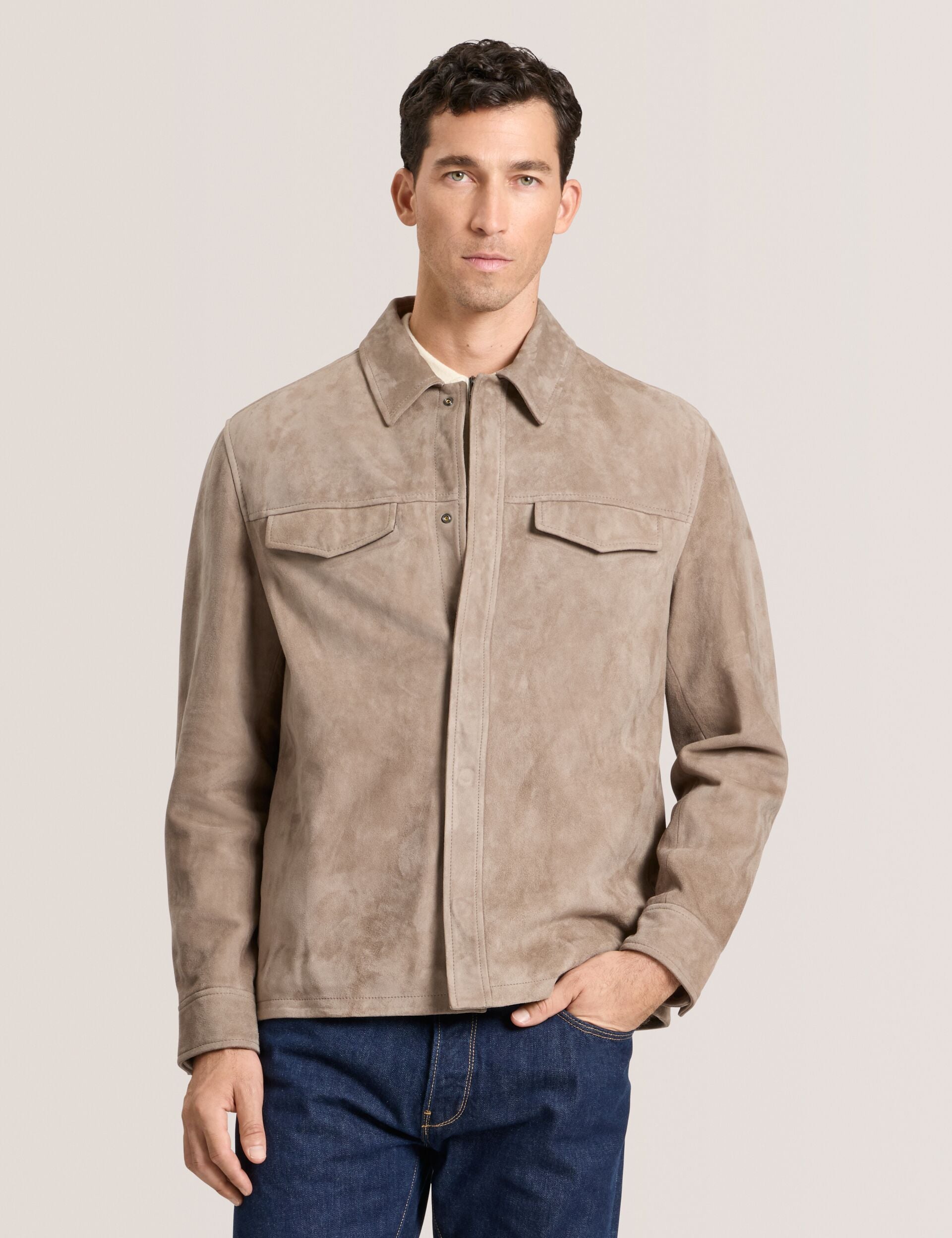 Ted Baker WILBUR - Suede Shirt Jacket TAUPE