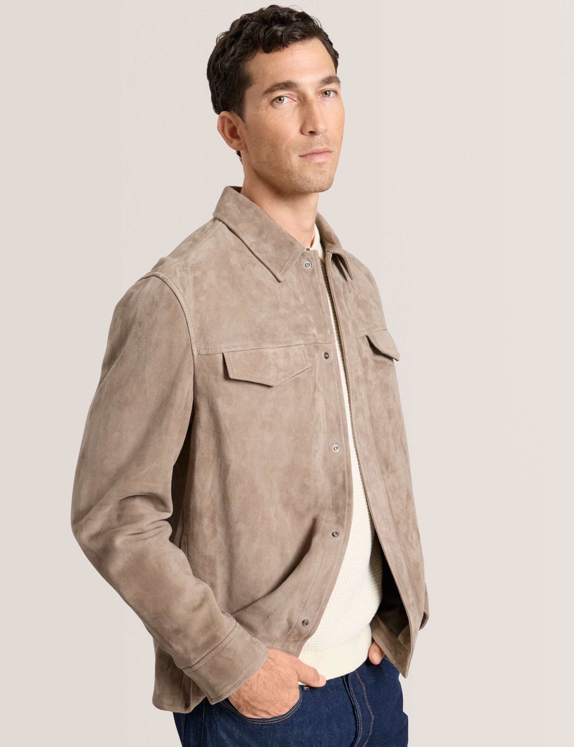 Ted Baker WILBUR - Suede Shirt Jacket TAUPE