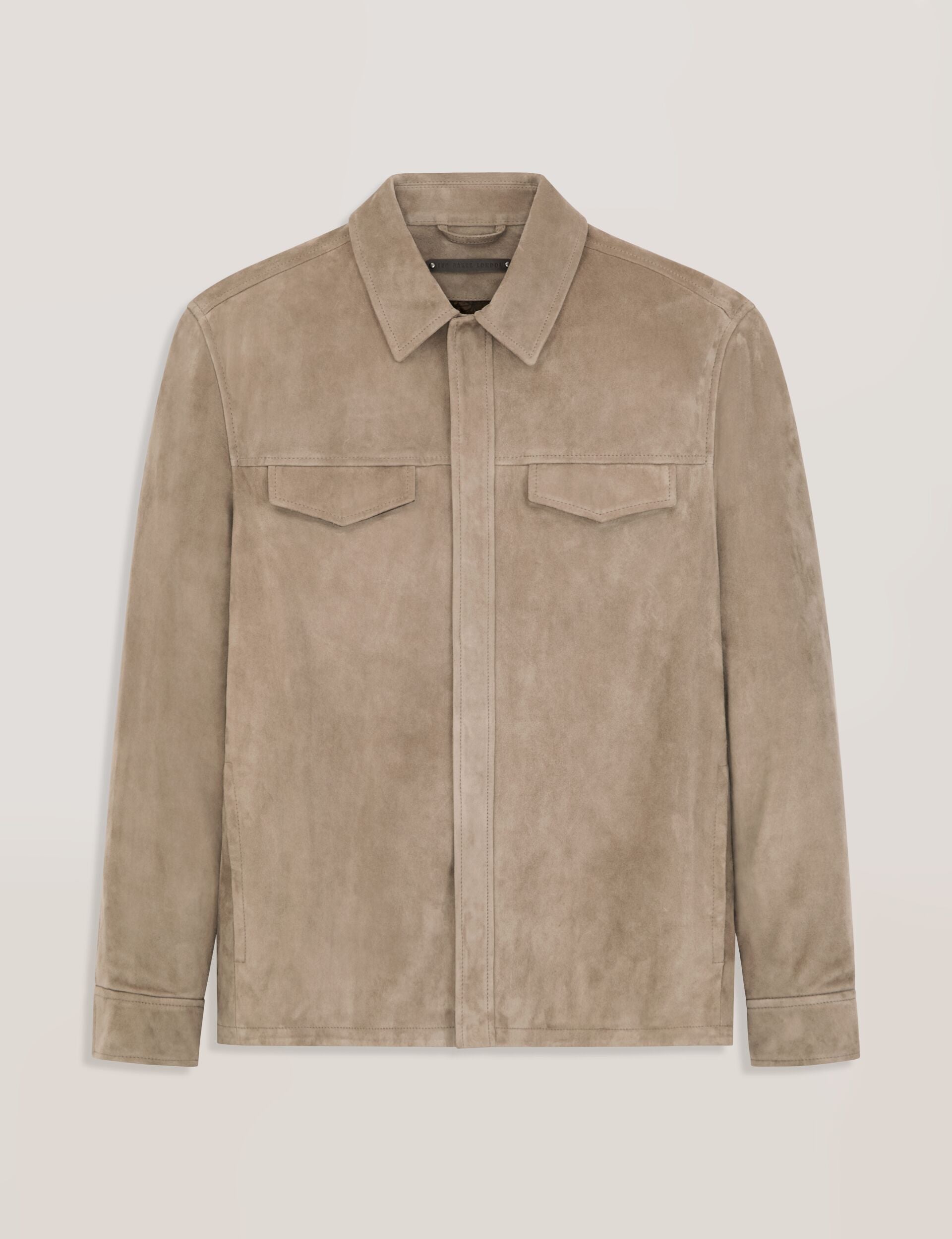 Ted Baker WILBUR - Suede Shirt Jacket TAUPE
