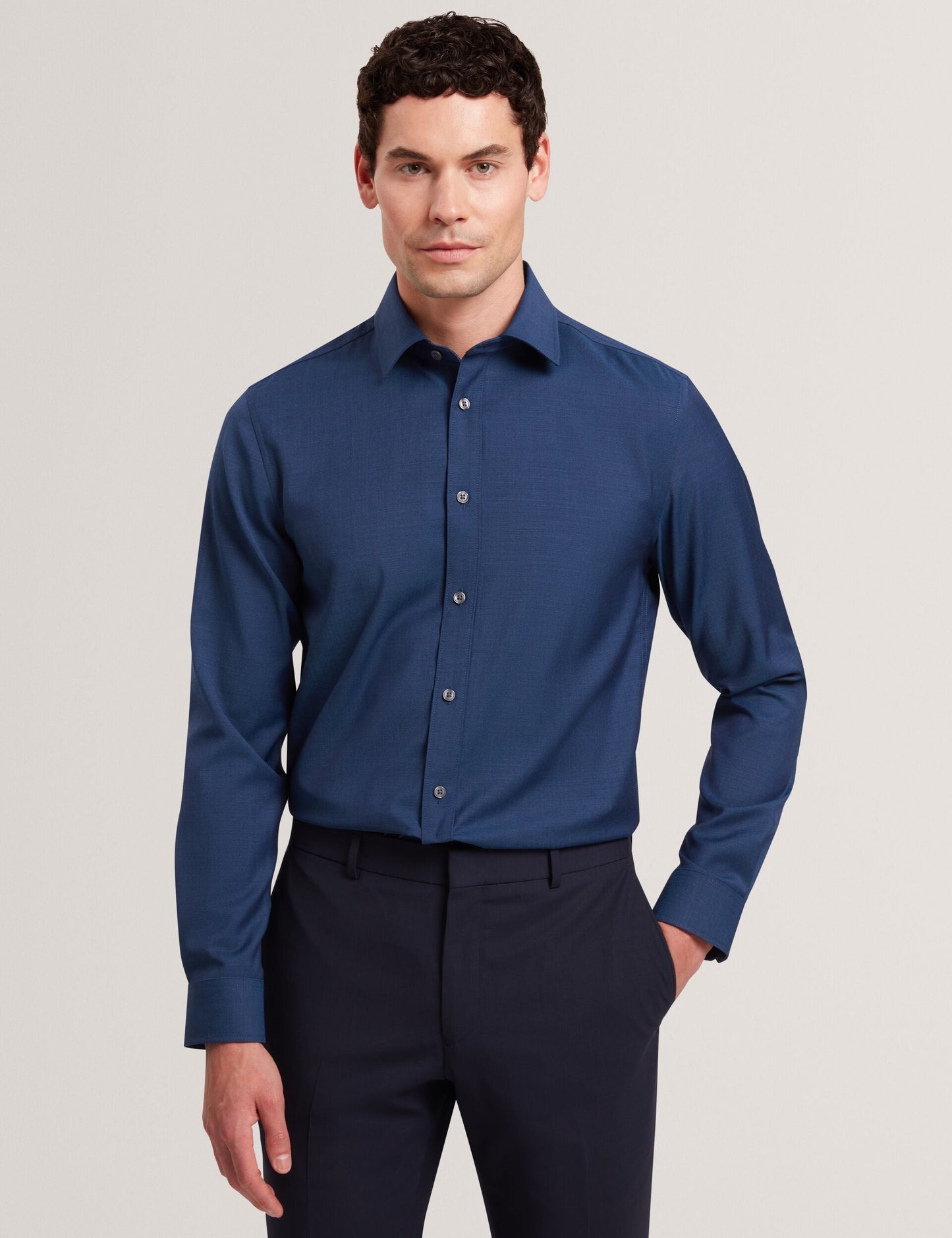 Ted Baker AIRTON Pure Wool Woven Long Sleeve Shirt BLUE