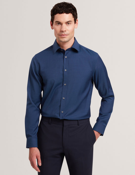 Ted Baker AIRTON Pure Wool Woven Long Sleeve Shirt BLUE