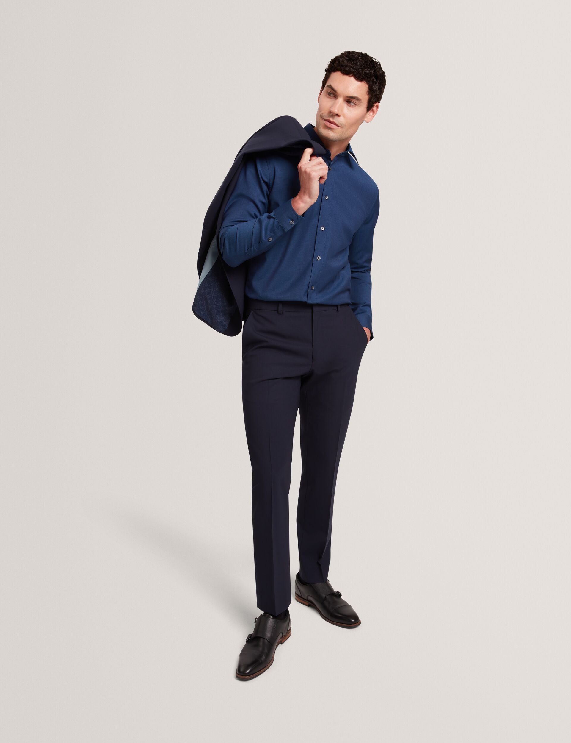 Ted Baker AIRTON Pure Wool Woven Long Sleeve Shirt BLUE