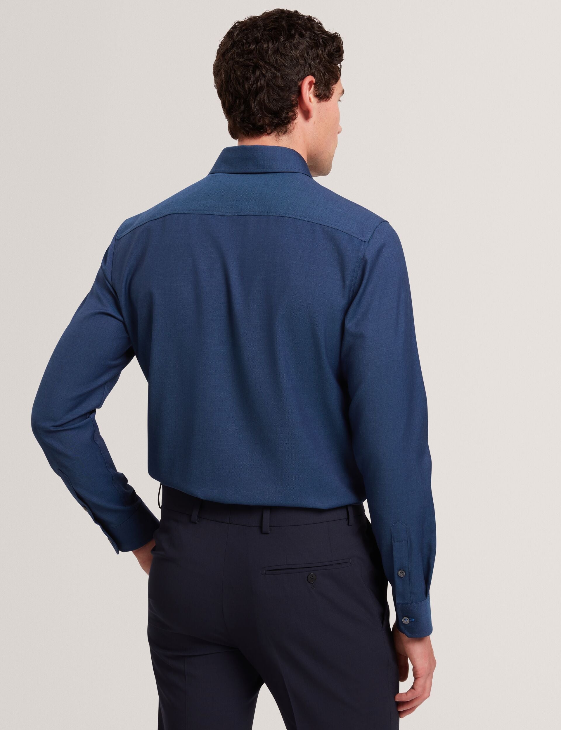 Ted Baker AIRTON Pure Wool Woven Long Sleeve Shirt BLUE