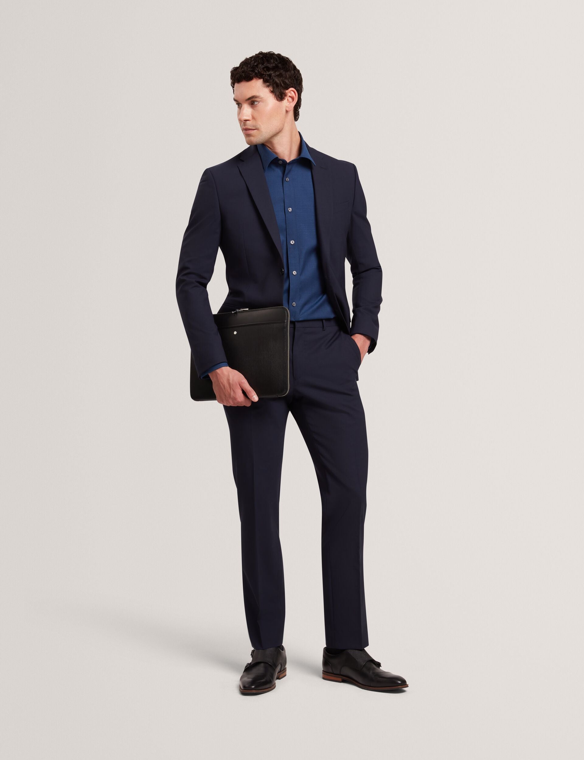 Ted Baker AIRTON Pure Wool Woven Long Sleeve Shirt BLUE