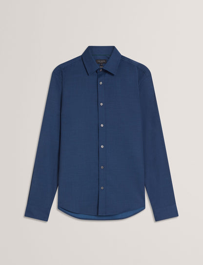 Ted Baker AIRTON Pure Wool Woven Long Sleeve Shirt BLUE