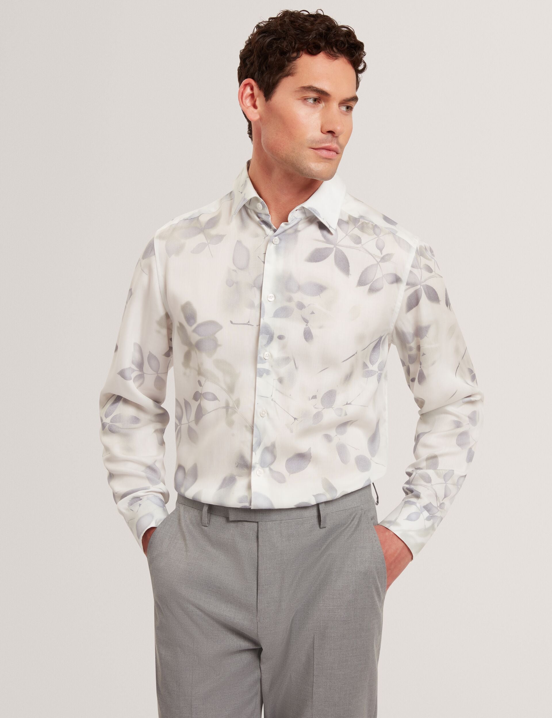 Ted Baker KALMILL Photograhic Leaf Print Regular Fit Shirt WHITE