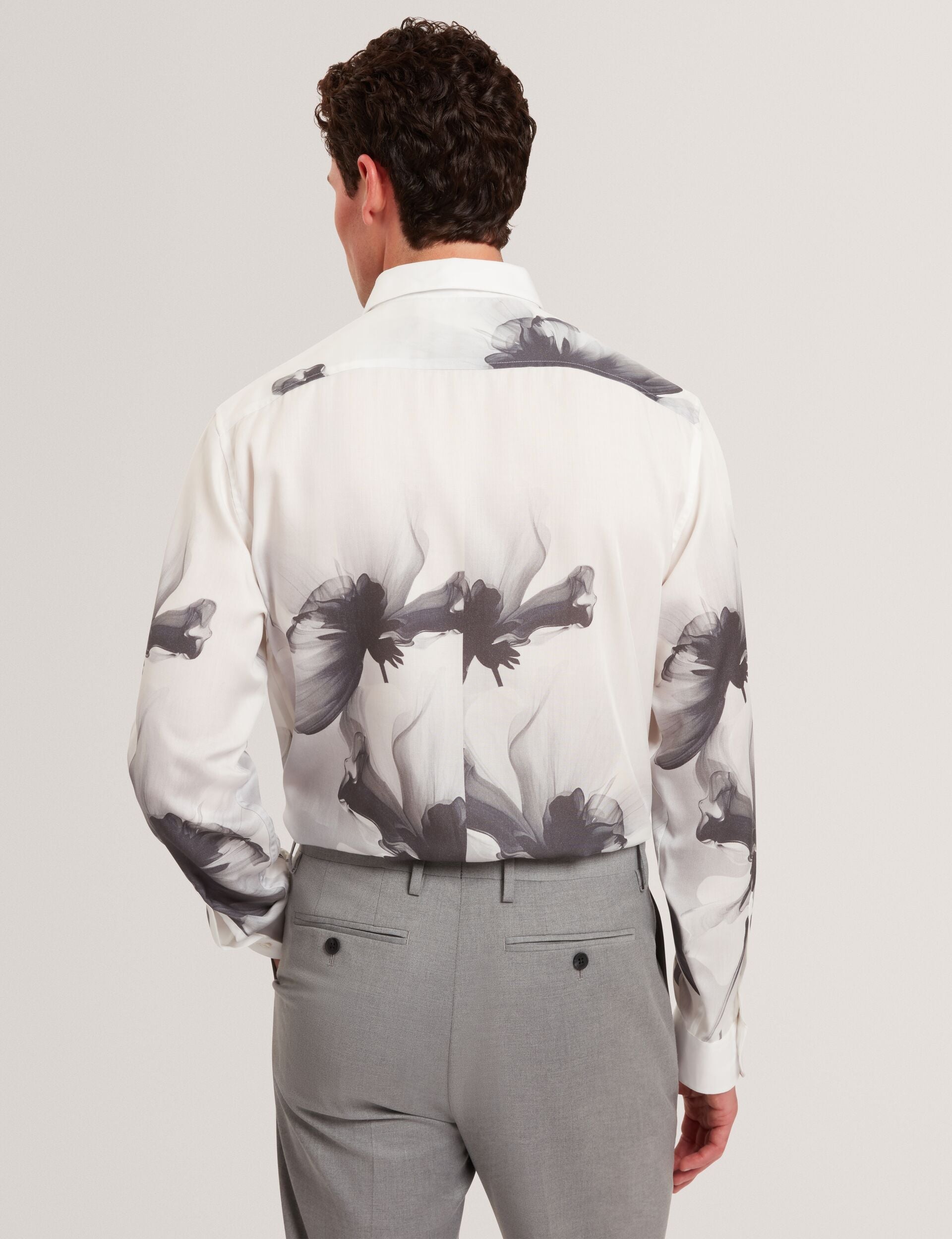Ted Baker AMUND Monochrome Floral Long Sleeve Shirt WHITE
