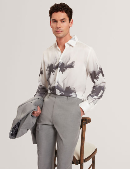 Ted Baker AMUND Monochrome Floral Long Sleeve Shirt WHITE