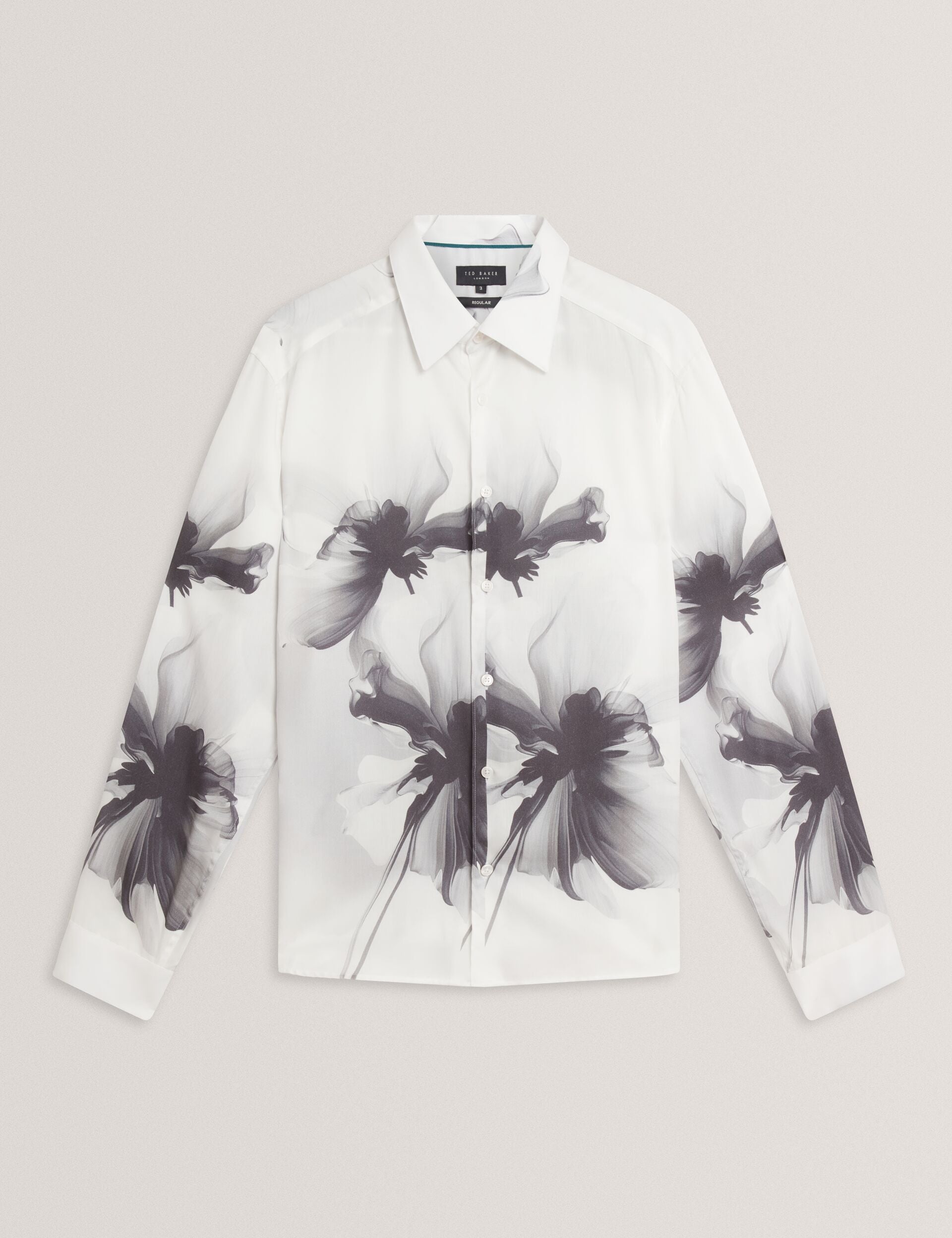 Ted Baker AMUND Monochrome Floral Long Sleeve Shirt WHITE
