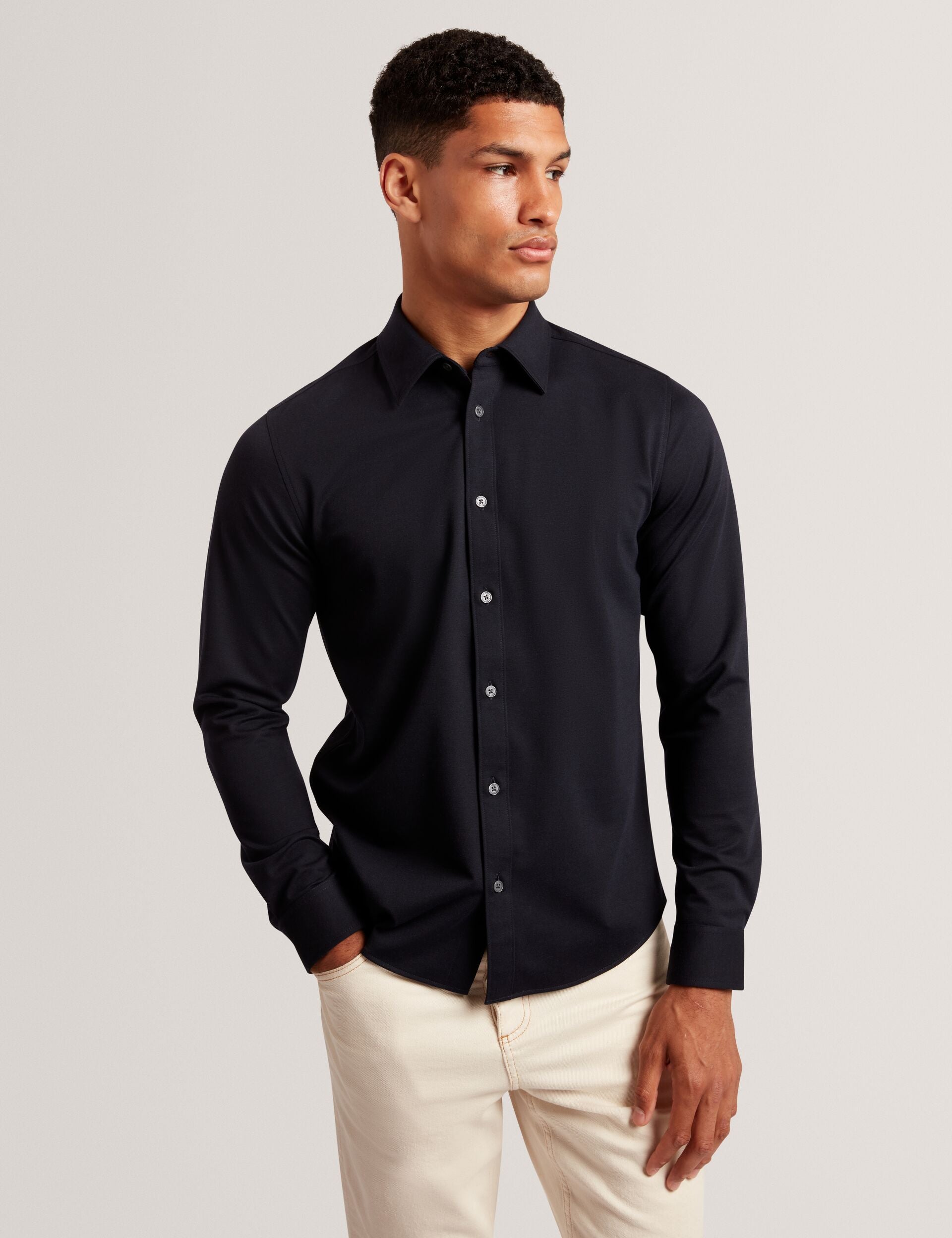 Ted Baker NORTUN Regular Fit Knitted Jersey Shirt NAVY
