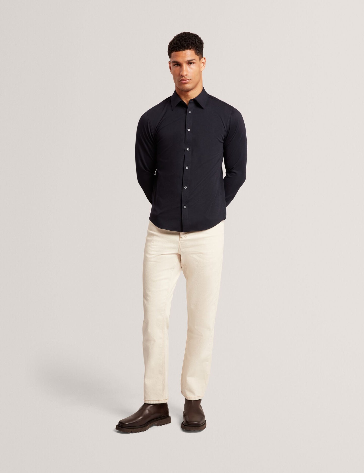 Ted Baker NORTUN Regular Fit Knitted Jersey Shirt NAVY
