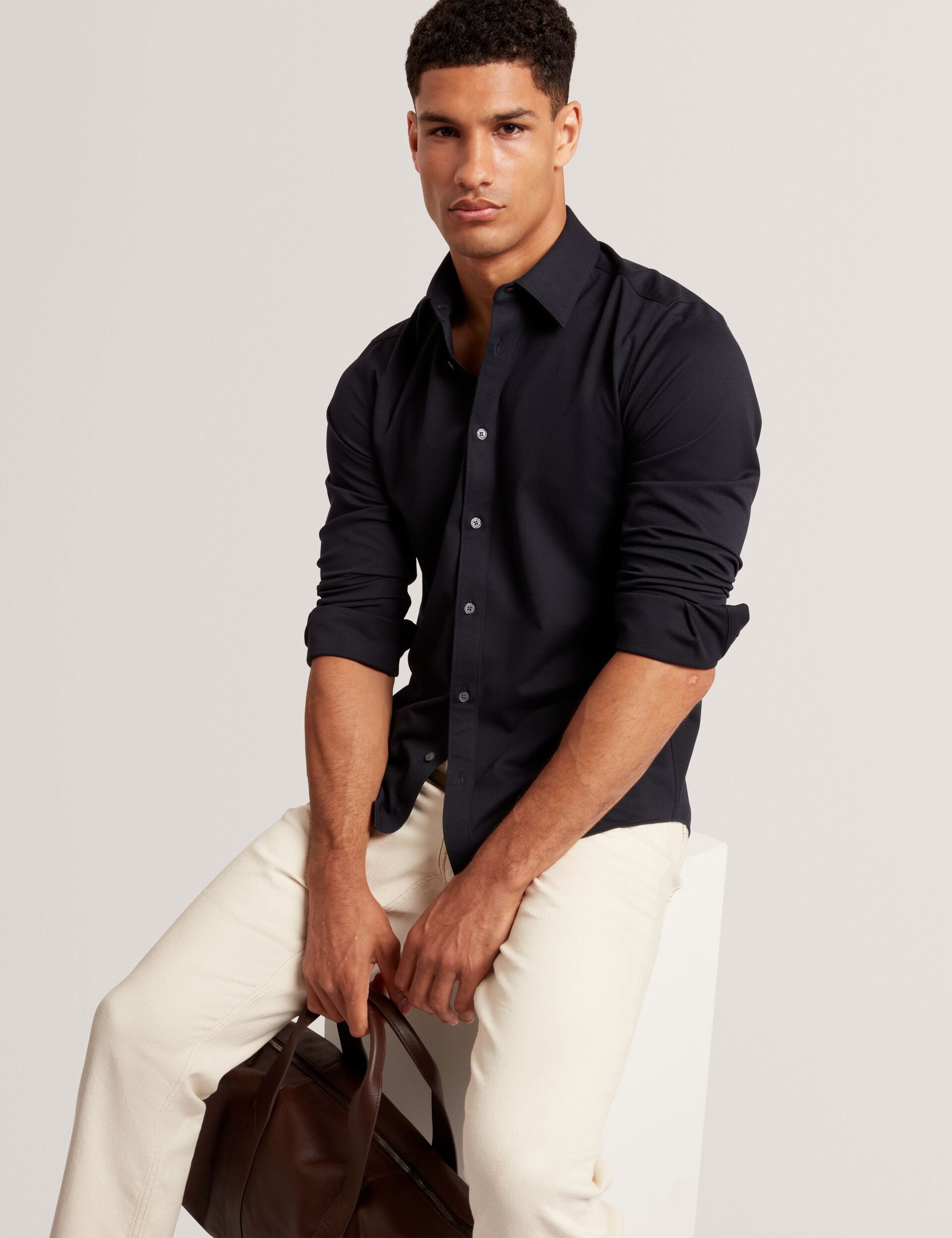 Ted Baker NORTUN Regular Fit Knitted Jersey Shirt NAVY